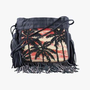 Saint Laurent Yves Helena Fringe Bucket Multicolor Canvas Shoulder Bag